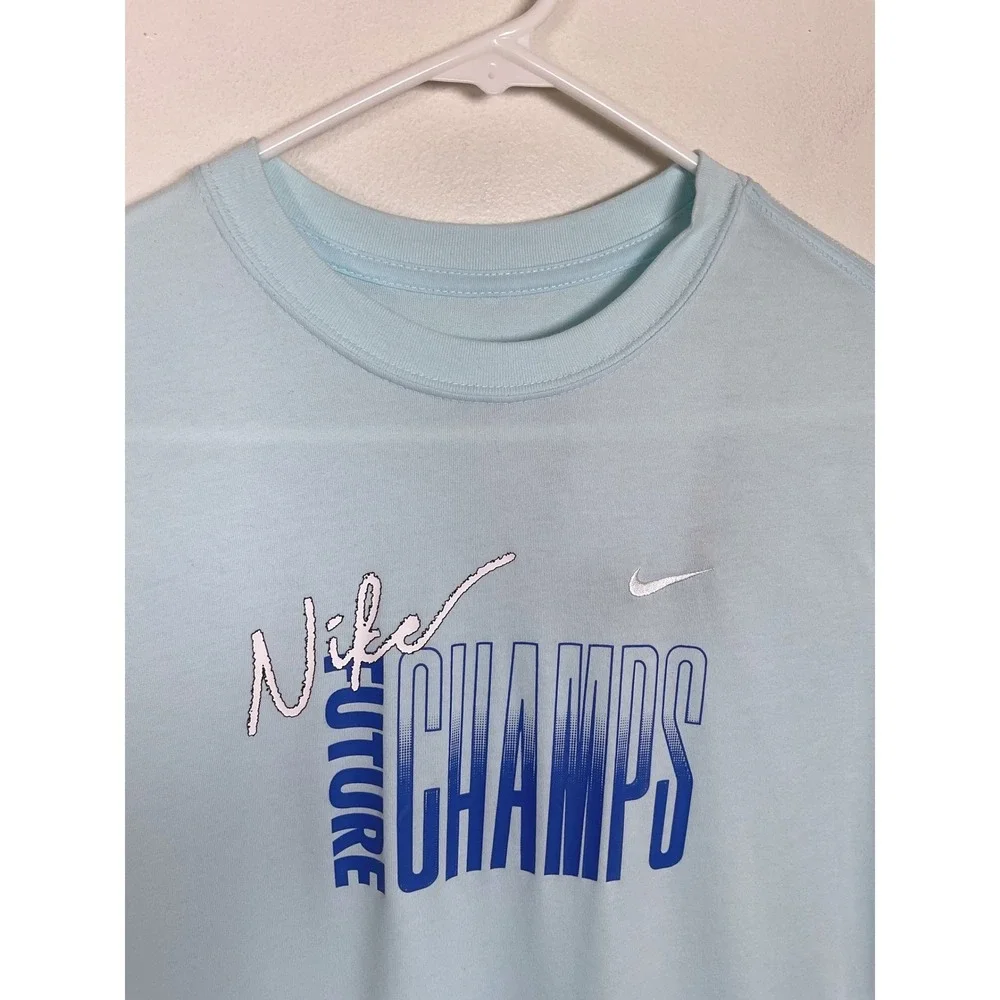 Nike Future Champs Kids‎ T-Shirt Athletic Blue White Logo Tee Boys Girls